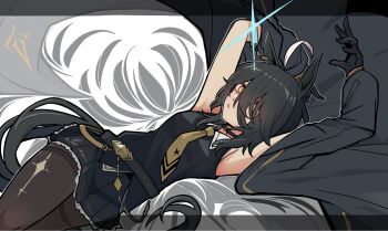 Rule 34 | 1girl, ahoge, alternate hairstyle, animal ears, black hair, commentary request, ear ornament, ear tag, earrings, hair between eyes, highres, horse ears, horse girl, horse tail, jewelry, kawamochi (kawauti919), long bangs, long hair, long hair between eyes, long sleeves, looking at viewer, manhattan cafe (creeping shadow) (umamusume), manhattan cafe (umamusume), multicolored hair, necktie, shirt, single earring, skirt, solo, tail, umamusume, white hair, wolf cut, yellow eyes, yellow necktie