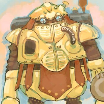 1other chrono_trigger cross-shaped_pupils feet_out_of_frame gan2 highres joints machinery no_humans non-humanoid_robot robo_(chrono_trigger) robot robot_joints symbol-shaped_pupils