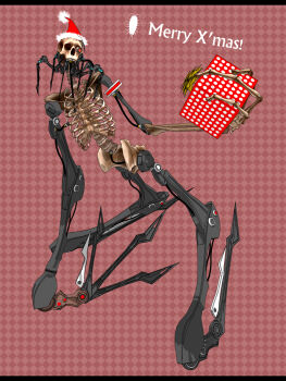 3d android bone calne_ca_(deino) christmas deino_(deino3330) gift hat highres isopod merry_christmas no_humans one-eyed santa_hat skeleton