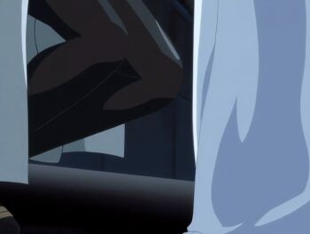 00s 2007 2girls american animated animated_gif bible_black bible_black_new_testament blonde_hair blue_eyes breasts christianity cleavage coat covered_erect_nipples from_side hand_on_another&#039;s_head jody_crowley kneeling lab_coat large_breasts legs lipstick long_hair makeup midriff multiple_girls navel open_clothes open_coat open_mouth pink_lips ponytail purple_eyes saeki_kaori shin_bible_black sideboob skirt surprised sweat tagme teeth thighhighs thighs