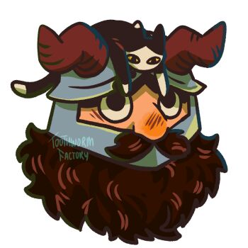 1boy animalization beard cropped_head dungeon_meshi dwarf facial_hair fake_horns helmet horned_helmet horns izutsumi long_beard looking_up mustache on_head senshi_(dungeon_meshi) thick_mustache toothwormfactory transparent_background very_long_beard