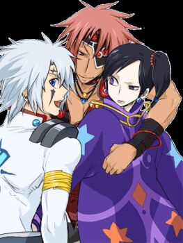 Rule 34 | black hair, blue eyes, earrings, eyepatch, facial mark, image sample, jay (tales), jewelry, moses sandor, pixiv sample, purple eyes, red eyes, red hair, resized, senel coolidge, tales of (series), tales of legendia, white hair