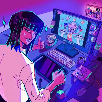 Rule 34 | 1girl, 2024, absurdres, afro, artist name, black hair, blonde hair, blue eyes, blunt bangs, brook (one piece), commentary, copyright name, english commentary, franky (one piece), going merry, heneryque, highres, holding, indoors, jaguar d. saul, jolly roger, looking back, medium hair, monkey d. luffy, mousepad (object), nami (one piece), nico robin, nico robin (alabasta), official alternate costume, one eye closed, one piece, parted lips, photo (object), roronoa zoro, rubik's cube, sanji (one piece), shirt, short hair, skeleton, smile, sparkle, straw hats jolly roger, thumbs up, tony tony chopper, usopp, white shirt