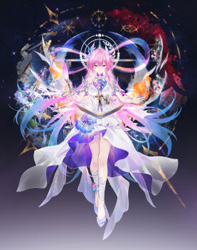 3boys 6+girls absurdres aglaea_(honkai:_star_rail) amphoreus_(honkai:_star_rail) anaxa_(honkai:_star_rail) aqua_hair armlet as_i&#039;ve_written_(honkai:_star_rail) bare_shoulders black_background book breasts castorice_(honkai:_star_rail) cerydra_(honkai:_star_rail) chinese_commentary chrysos_heirs_(honkai:_star_rail) cipher_(honkai:_star_rail) closed_mouth commentary_request cyrene_(honkai:_star_rail) cyrene_(ripples_of_past_reverie)_(honkai:_star_rail) dan_heng_(honkai:_star_rail) dan_heng_(permansor_terrae)_(honkai:_star_rail) dress evernight_(honkai:_star_rail) floating_hair flower full_body gradient_background gradient_hair hair_flower hair_ornament halo highres holding holding_quill honkai:_star_rail honkai_(series) hyacine_(honkai:_star_rail) hysilens_(honkai:_star_rail) jewelry large_breasts long_hair march_7th_(honkai:_star_rail) multicolored_hair multiple_boys multiple_girls mydei_(honkai:_star_rail) open_book outstretched_arms phainon_(honkai:_star_rail) pink_hair pointy_ears purple_eyes purple_flower purple_rose quill rose shoes sidelocks simple_background smile solo_focus stelle_(honkai:_star_rail) swkl:d trailblazer_(honkai:_star_rail) tribios_(honkai:_star_rail) very_long_hair white_dress