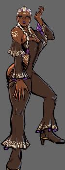 1girl ass bodypaint breasts curvy dark-skinned_female dark_skin dolores_(kof) dress female_focus glasses green_eyes huge_ass huge_breasts jewelry large_breasts long_hair multicolored_hair panties purple_hair round_eyewear standing taurence_bell the_king_of_fighters thick_lips thighhighs thighs two-tone_hair underwear white_hair