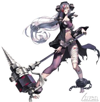 Rule 34 | artist request, bandages, chaos online, character request, drill, groin, navel, official art, simple background, tagme, weapon, white background