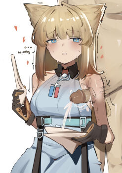 1boy 1girl absurdres ahoge animal_ears arknights arknights:_endfield armpit_sex bird_ears bird_girl black_gloves blonde_hair blue_eyes blush breasts commentary english_text gloves heart highres iog626 long_hair medium_breasts nude paper parted_lips pen perlica_(arknights)