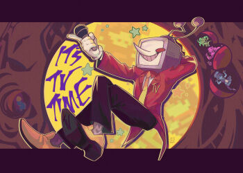 1other 2boys 2girls absurdres ant_tenna arm_behind_head black_pants blush_stickers crossed_legs deltarune drop_shadow full_body gloves highres holding holding_microphone kris_(cooking_show)_(deltarune) kris_(dark_world)_(deltarune) kris_(deltarune) microphone multiple_boys multiple_girls necktie object_head outline pants pointy_nose rahafwabas ralsei ralsei_(lightners_live) shoes signature smile solo_focus star_(symbol) susie_(dark_world)_(deltarune) susie_(deltarune) susiezilla tailcoat teeth toriel utdr_(toby_fox) white_gloves yellow_necktie yellow_outline yellow_shoes