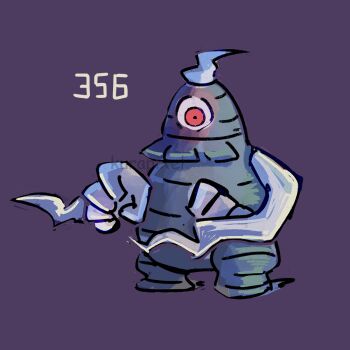 Rule 34 | dusclops, gen 3 pokemon, kurapixel, looking at viewer, nintendo, no humans, numbered, one-eyed, pokemon, pokemon (creature), purple background, red eyes, simple background, solo