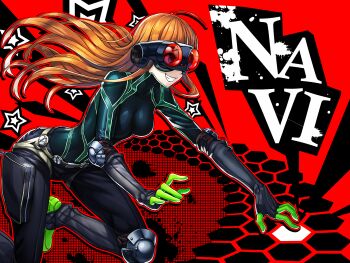 10s 1girl ahoge bodysuit character_name female_focus goggles highres long_hair oracle_(persona_5) orange_hair persona persona_5 sakura_futaba solo torio_(mocd1985)