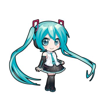 1girl animated animated_png aqua_eyes aqua_hair aqua_necktie black_outline black_shoes black_skirt black_sleeves black_thighhighs blush chibi chibi_only closed_mouth detached_sleeves frilled_skirt frills full_body game_asset hair_ornament hatsune_miku hatsune_miku_(vocaloid4) hatsune_miku_graphy_collection headset long_hair looking_at_viewer necktie outline pleated_skirt shirt shoes skirt sleeveless sleeveless_shirt smile solo standing thighhighs tie_clip transparent_background twintails very_long_hair vocaloid white_shirt winking_(animated)