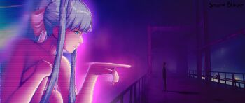1boy 1girl blade_runner_(series) blade_runner_2049 doki_doki_literature_club highres mc_(doki_doki_literature_club) meme monika_(doki_doki_literature_club) naked_girl night night_city night_sky nude sky storm_blaze you_look_lonely_(meme)