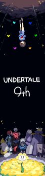 1other 3boys 3girls alphys anniversary annoying_dog armor asgore_dreemurr black_background blue_shorts blue_sweater brown_hair closed_eyes dress falling flower flowey_(undertale) frisk_(undertale) full_body furry furry_female furry_male heart highres lab_coat long_sleeves mettaton multiple_boys multiple_girls open_mouth papyrus_(undertale) pauldrons purple_dress rainbow_order sans_(undertale) short_hair shorts shoulder_armor simple_background skeleton striped_clothes striped_sweater sweater temmie toriel undertale undyne utdr_(toby_fox) wakakusa_illust yellow_flower