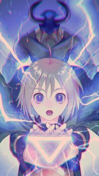 2020 2boys beard blonde_hair blurry blurry_background cloak dated electricity elemental_air_symbol facial_hair fake_horns full_beard golden_sun green_cloak helmet highres horned_helmet horns ivan_(golden_sun) lightning lower_teeth_only multiple_boys mustache oas open_mouth purple_eyes summoning teeth thor_(mythology)