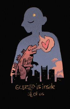 breath_weapon breathing_fire building city cloud dusk fire godzilla godzilla_(series) golden_hour heart highres kaiju monster silhouette sky skyscraper solo soulfullhyena toho