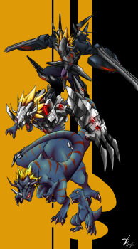 Rule 34 | agumon (black), agumon (black) x-antibody, blackwargreymon, blackwargreymon x-antibody, claws, cyborg, digimon, digimon (creature), dinosaur, evolutionary line, greymon (blue), greymon (blue) x-antibody, highres, metalgreymon (virus), metalgreymon (virus) x-antibody, sharp teeth, tail, teeth, tyrannosaurus rex