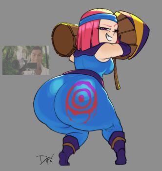 1girl absurdres ass clash_royale dipx evolution_firecracker_(clash_royale) firecracker_(clash_royale) highres huge_ass pink_hair purple_eyes