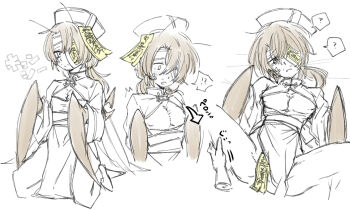 ! !? 1boy 1cuntboy 1other ? ^^^ absurdres ahoge alternate_costume antennae arrow_(symbol) arthropod_boy arthropod_limbs ass back_bow bandage_on_face bandage_over_one_eye bandaged_head bandages beard_stubble bed bed_sheet blush bow brown_hair censored china_dress chinese_clothes cleavage_cutout closed_mouth clothing_cutout cockroach_boy cropped_legs cuntboy cuntboy_focus dress facial_hair full_body g_corp._(identity)_(project_moon) gregor_(project_moon) hair_between_eyes hair_over_one_eye hat head_tilt highres implied_cuntboy insect_wings jiangshi jiangshi_costume lily26983455 limbus_company limited_palette long_hair long_sleeves looking_at_viewer looking_to_the_side low_ponytail lying maebari monochrome monster_boy multiple_views nipple_slip nipples ofuda ofuda_on_hat ofuda_on_head ofuda_on_pussy on_back one_eye_covered open_mouth parted_bangs parted_lips partially_colored pectoral_cleavage pectorals pelvic_curtain photoshop_(medium) ponytail pov project_moon qingdai_guanmao sash simple_background sitting sketch solo_focus spoken_exclamation_mark spoken_interrobang spoken_question_mark spot_color spread_legs stubble surprised talisman talismans turtleneck turtleneck_dress upper_body waist_sash white_background wide_sleeves wings
