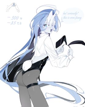 1boy aqua_sclera asymmetrical_eyelashes blue_skin colored_sclera colored_skin cookie_run cookie_run:_kingdom highres humanization long_hair long_sleeves looking_at_viewer male_focus playboy_bunny shadow_milk_cookie simple_background smile solo very_long_hair white_hair yukaru_00