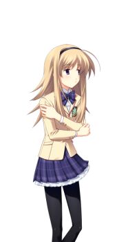 1girl ahoge arms_around_self black_hairband black_pantyhose blazer blonde_hair bow bowtie breasts brown_jacket chaos;head dress_shirt from_side game_cg hairband jacket lapels light_blush looking_to_the_side matsuo_yukihiro miniskirt nishijou_nanami non-web_source notched_lapels official_art pantyhose petticoat plaid_bow plaid_bowtie plaid_clothes plaid_skirt profile purple_bow purple_bowtie purple_eyes purple_skirt red_trim school_uniform science_adventure shirt skirt small_breasts solo sprite suimei_academy_school_uniform swept_bangs transparent_background white_shirt winter_uniform