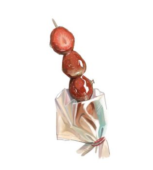 Rule 34 | commentary request, food, food focus, fruit, no humans, original, realemonade, simple background, skewer, strawberry, white background