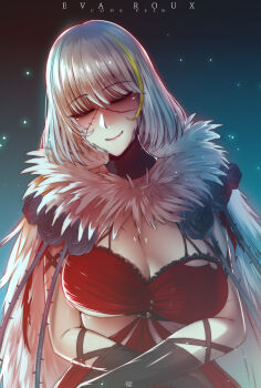 1girl breasts cleavage code_vein eva_roux closed_eyes gloves highres large_breasts smile underboob