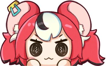 1girl :3 animal_ear_fluff animal_ears black_hair blush blush_stickers chibi chibi_only closed_mouth commentary earclip eyelashes hakos_baelz hololive hololive_english moon_ldl mouse_ears mouse_girl multicolored_hair red_hair smile smol_baelz solo transparent_background v-shaped_eyebrows virtual_youtuber white_hair