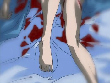 00s 1girl 2002 animated animated_gif bed bed_sheet bible_black bible_black_night_of_the_walpulgiss blood breasts corpse earrings jewelry large_breasts lipstick long_hair makeup mature_female murder nude red_hair solo tagme takashiro_hiroko teacher