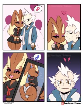 2024 2boys absurdres age_difference bulge cellphone crossdressing crying crying_with_eyes_open disappointed gen_4_pokemon heart highres kiss lopunny mistaken_identity multiple_boys narrowed_eyes nintendo old old_man panties phone pokemon pokemon_hgss pryce_(pokemon) rabbit rabbit_boy renaspyro sad skirt smile standing tears trap underwear white_hair