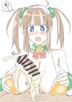 Rule 34 | 1girl, breasts, brown hair, cum, cum on body, cum on breasts, cum on upper body, huge breasts, long hair, paizuri, saber ntrok