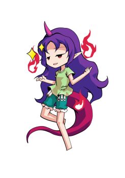Rule 34 | 1girl, barefoot, breasts, chibi, chibi only, commentary request, dairi, full body, green shirt, green shorts, horns, large variant set, long hair, pink horns, purple hair, red eyes, red tail, shirt, shorts, simple background, single horn, solo, tachi-e, tenkajin chiyari, test tube, touhou, transparent background, variant set, very long hair