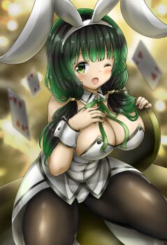 Rule 34 | 1girl, animal ears, breasts, card, gochuumon wa usagi desu ka?, highres, leotard, low twintails, marihei64ds, playboy bunny, playing card, twintails, ujimatsu chiya, white leotard, wrist cuffs