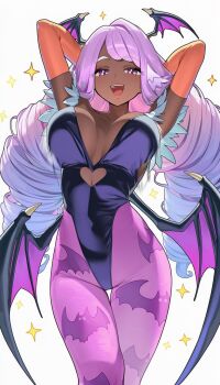 1girl breasts character_request cosplay dark-skinned_female dark_skin darkstalkers demon_wings highres long_hair morrigan_aensland nintendo pokemon smile solo ueponzu wings