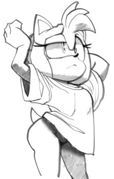 amy_rose apselene ass flat_chest groin highres huge_ass kyojiri_loli legs loli medium_hair pajamas panties petite sega shirt sonic_(series) stretching tail underwear waking_up