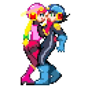 1boy 1girl animated animated_gif artist_request ass_grab black_hair blonde_hair blush bodysuit boots closed_eyes femdom green_eyes helmet hetero kiss lowres mega_man_(series) mega_man_battle_network megaman.exe netnavi pixel_art roll.exe_(mega_man) white_background