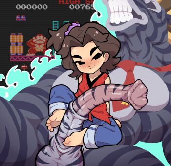 1boy 1girl age_difference animal_penis barefoot black_eyes black_shirt blue_pants blush brown_hair denim donkey_kong donkey_kong_(series) donkey_kong_bananza eyelashes footjob freckles full_body furry furry_male furry_with_non-furry gummuru hetero horse_penis huge_penis interspecies loli looking_at_viewer mesugaki muscular muscular_male naughty_face nintendo no_sclera pants pauline_(nintendo) pauline_(young)_(nintendo) penis ponytail red_shirt shirt short_hair short_ponytail side_ponytail size_difference sleeveless sleeveless_shirt smug solo_focus testicles two-footed_footjob zebra_bananza