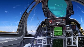 absurdres aircraft airplane artist_name blue_sky buttons canopy_(aircraft) cloud cockpit commentary_request f-14_tomcat fighter_jet head-up_display_(vehicle) high_up highres kudryavka_trop military military_vehicle no_humans original pov_cockpit screen signature sky twitter_username vehicle_interior