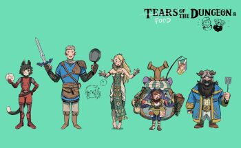 2girls 3boys ? armlet armor backpack bag banner bare_shoulders barefoot basket beard beedle beedle_(cosplay) black_hair blush bodysuit boots bracelet braid brown_hair cat_girl chainmail chilchuck_tims closed_eyes copyright_name cosplay crossover dress dungeon_meshi dwarf elf facial_hair facing_viewer fake_horns flag frying_pan full_body gauntlets green_background green_eyes hair_tie hand_on_own_hip hands_up helmet highres horned_helmet horns izutsumi jewelry laios_touden leather_armor link link_(cosplay) logo long_hair long_sleeves looking_down marcille_donato mask master_sword multiple_boys multiple_girls mustache nintendo open_mouth pointy_ears princess_zelda princess_zelda_(cosplay) rhoam_bosphoramus_hyrule rhoam_bosphoramus_hyrule_(cosplay) robe sandals senshi_(dungeon_meshi) short_hair shuangshuang_hao smile spatula speech_bubble standing tabard the_legend_of_zelda the_legend_of_zelda:_breath_of_the_wild the_legend_of_zelda:_tears_of_the_kingdom tunic unworn_mask yellow_eyes yiga_clan yiga_clan_footsoldier yiga_clan_footsoldier_(cosplay)