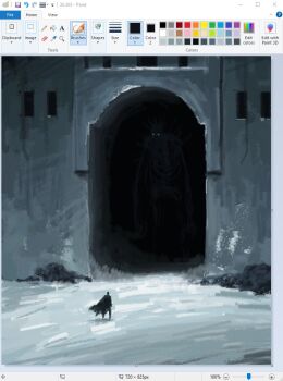 1other art_program_in_frame christian_young commentary doorway floating_cape glowing glowing_eyes looking_at_another microsoft_paint_(medium) microsoft_paint_(software) mini_person original painterly scenery screencap solo standing