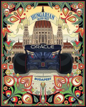 Rule 34 | absurdres, budapest, car, chuangraphics, english text, european architecture, formula one, highres, hungry, motor vehicle, no humans, poster (medium), vehicle focus