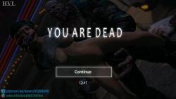 1boy 1girl 3d all_the_way_through animated bad_end breasts death game_over game_over_screen guro hvlsfm jill_valentine monster necrophilia nemesis_(resident_evil) resident_evil roaring snuff sound stomach_bulge video
