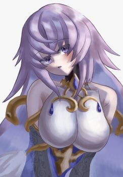 1girl absurdres artist_request artistic_error breasts grimms_notes highres large_breasts long_hair magic_mirror_(grimms_notes) purple_eyes purple_hair simple_background solo source_request white_background
