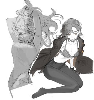 1girl bare_shoulders bra braces breasts brown_eyes brown_hair crotch_seam dress gloves hairband headgear high_ponytail holding holding_tennis_racket ing_(ing205509) jacket long_hair medium_breasts open_clothes open_jacket pantyhose ponytail racket reverse:1999 serious short_dress sleeveless sleeveless_dress solo tennis_racket tooth_fairy_(ace_through_the_bagel)_(reverse:1999) tooth_fairy_(reverse:1999) underwear