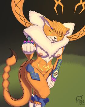 +_+ 10s 1girl absurdres armor breasts claws digimon digimon_adventure_tri. fangs fur_collar furry glowing glowing_markings green_eyes highres meicrackmon_vicious_mode navel neon_trim nipples pussy sacrificabominat sharp_nails shoulder_armor thick_thighs thighs uncensored
