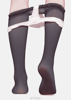 1girl artist_name black_pantyhose bow bow_panties clothes_pull commentary_request feet foot_focus grey_background leg_focus no_shoes original out_of_frame panties panty_pull pantyhose pantyhose_pull partially_undressed simple_background soles solo underwear watermark weibo_watermark white_panties xini_m