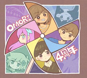 Rule 34 | 2girls, 4boys, antenna hair, aubrey (faraway) (omori), aubrey (omori), basil (faraway) (omori), basil (omori), black eyes, black sweater vest, blue eyes, blue hairband, blue sweater, blush, bright pupils, brother and sister, brothers, brown hair, closed mouth, collarbone, collared shirt, commentary request, copyright name, dark-skinned male, dark skin, double-parted bangs, flower, grin, hair between eyes, hair flower, hair ornament, hairband, hero (faraway) (omori), hero (omori), highres, kel (faraway) (omori), kel (omori), lily of the valley, long hair, looking at viewer, mari (faraway) (omori), mari (omori), multiple boys, multiple girls, omori, open mouth, pink hair, pinwheel, shirotsume 143, shirt, short hair, siblings, sidelocks, smile, sunny (omori), sweatdrop, sweater, sweater vest, teeth, translation request, twitter username, white pupils, white shirt