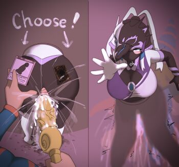 absurdres artist_name artist_request ass ass_focus black_bodysuit blue_eyes bodysuit breasts cleavage dark_magician_girl dildo female_focus fucked_silly helmet highres large_breasts long_hair pov pov_hands rape sex sex_from_behind sex_toy stuck swordsoul_(yu-gi-oh!) swordsoul_of_mo_ye through_wall twintails unworn_headwear unworn_helmet white_hair yu-gi-oh!