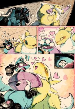 black_sclera blush colored_sclera digimon digimon_(creature) embarrassed fox_girl fox_tail furry furry_female gen_4_pokemon heart lucario nintendo pokemon powerandy renamon tail