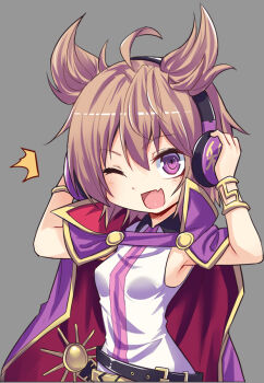 1girl brown_hair cape commentary duplicate headphones hecatia_lapislazuli junko_(touhou) koissa pixel-perfect_duplicate purple_eyes touhou