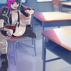 1girl amplected animated ass blue_hair boots breasts bug butt_crack candy capcom cellphone cleavage drill_hair ear_piercing face_piercing female_focus fingerless_gloves food gloves hair_horns han_juri huge_ass jiggle large_breasts lip_piercing lipstick lollipop makeup multicolored_hair nail_polish necktie official_alternate_costume panties phone piercing pink_eyes pink_hair short_hair solo sound spider street_fighter street_fighter_v tagme thighhighs torn_clothes twin_drills underwear upskirt video
